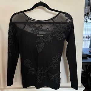 Like new, women’s XS Boston Proper embroidered mesh sweater.